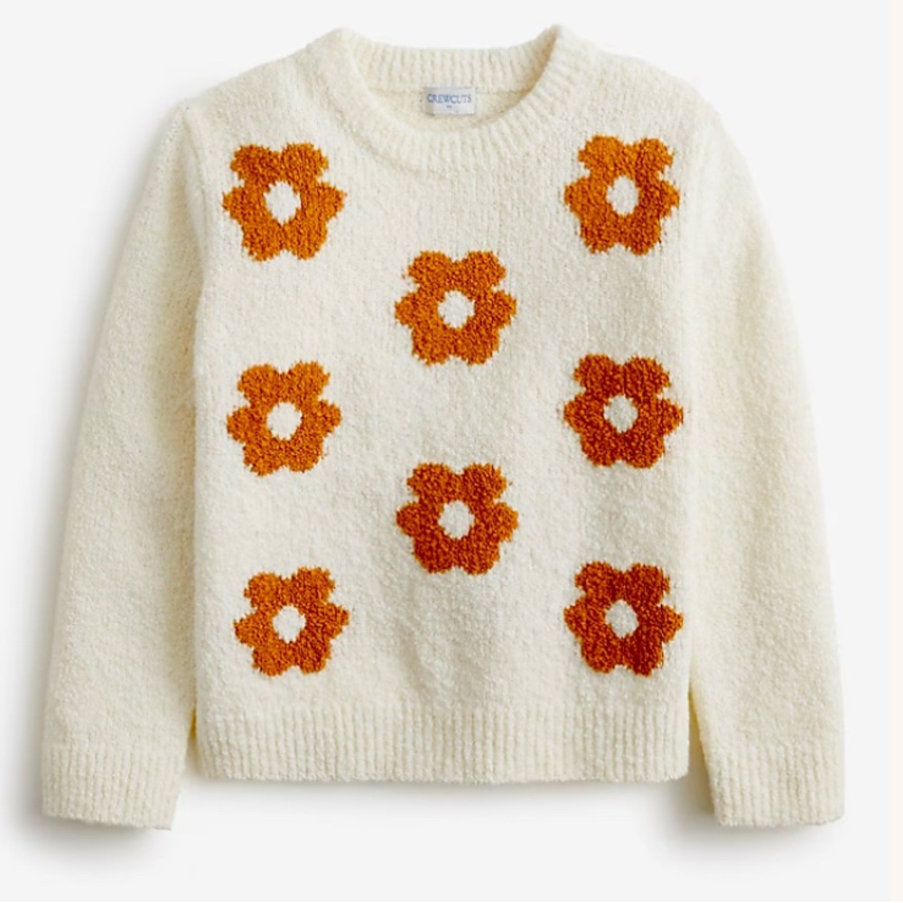 Crewcuts Girls Cozy Sweater, brand new! Ivory with brown/tan flowers